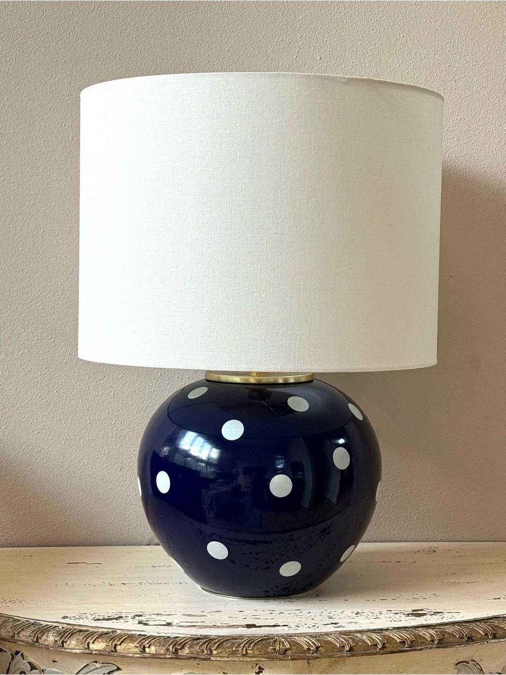 kate spade new york Navy Blue with White Polka Dots Round Ceramic Table Lamp